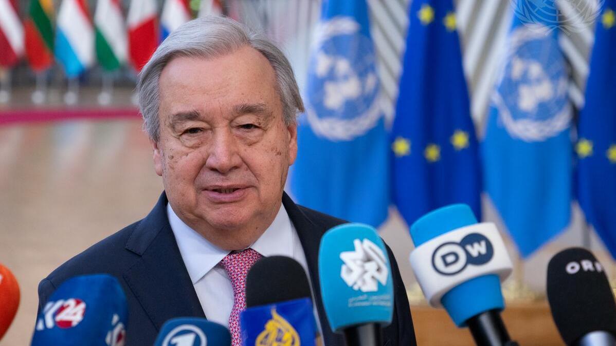 Secretary-General António Guterres briefs reporters on the situation in Gaza.