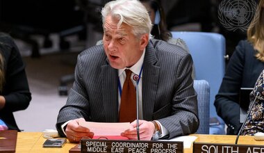 Tor Wennesland, UN Special Coordinator for the Middle East Peace Process and Personal Representative of the Secretary-General, briefs the Security Council meeting on the situation in the Middle East, including the Palestinian question. (UN Photo/Loey Felipe - 29 May 2024) 