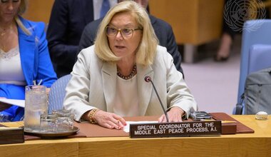 Sigrid Kaag, United Nations Special Coordinator for the Middle East Peace Process Ad Interim, briefs the Security Council meeting on the situation in the Middle East, including the Palestinian question. [UN Photo/Manuel Elías - 28 May 2025]