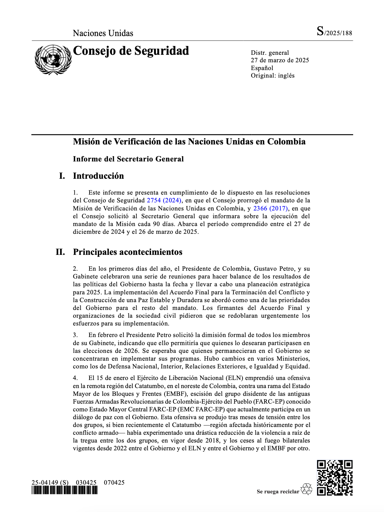 El Acuerdo de Paz de 2016 ha logrado avances notables, aunque problemas estructurales de país continúan siendo el principal desafío para lograr una paz sostenible