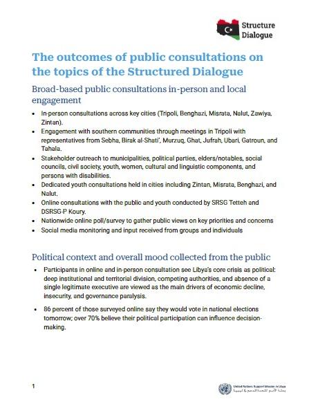First page of The outcomes of public consultations on the topics of the Structured Dialogue report