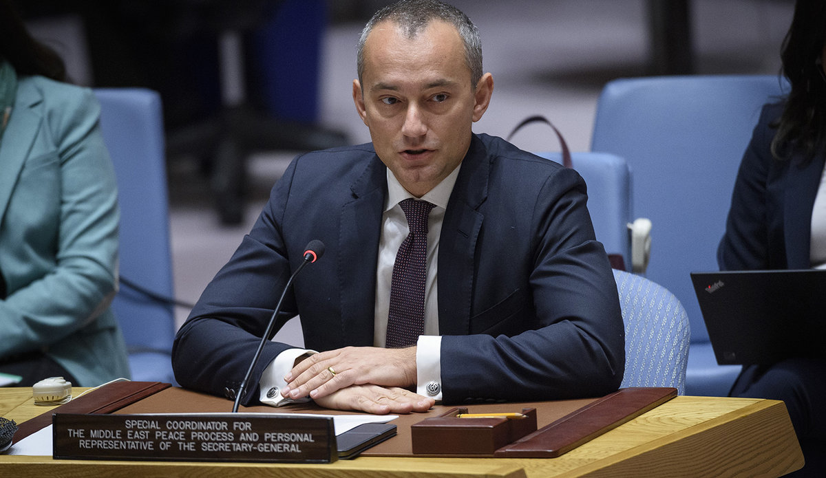 Nickolay Mladenov, Special Coordinator for the Middle East Peace Process, briefs the Security Council on the situation in the Middle East, including the Palestinian question.(20 November 2019 - UN Photo/Loey Felipe)
