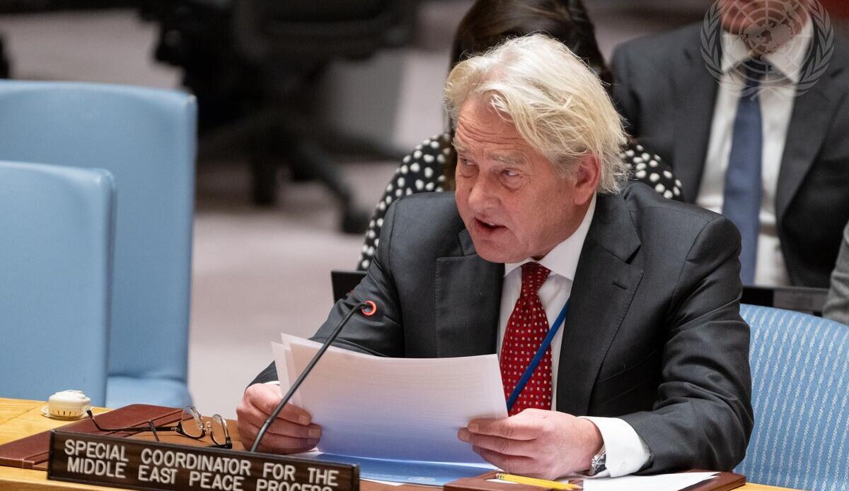 Tor Wennesland, Special Coordinator for the Middle East Peace Process, briefs the Security Council meeting on the situation in the Middle East, including the Palestinian question. (UN Photo/Eskinder Debebe - 28 November 2022)