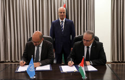 United Nations Coordinator for Humanitarian Aid and Development Activities in the Occupied Palestinian Territory, Mr. Robert Piper, and Palestinian Minister of Social Development, Dr. Ibrahim Al Shaer, sign new development strategy (UNDAF) for 2018-2022 in Ramallah 
